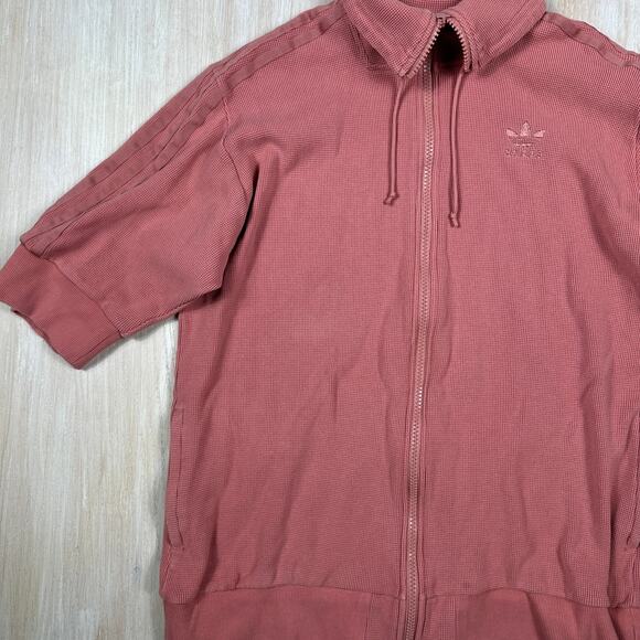 Adidas Raw Pink Short Sleeve Full Zip Waffle Knit Track Top Sporty Jacket Medium - Picture 4 of 14